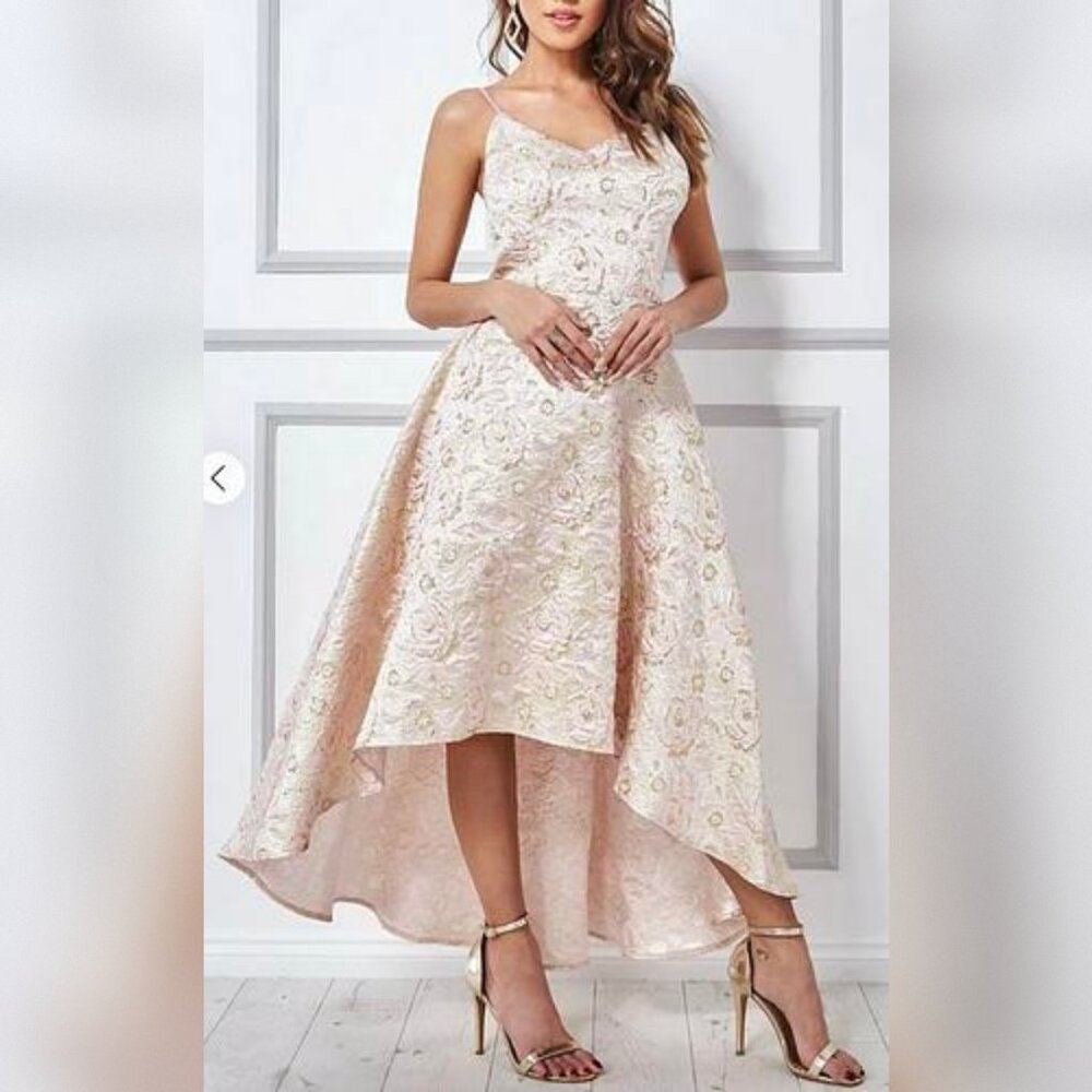 Sleeveless Floral Blush Jacquard Hi-Low